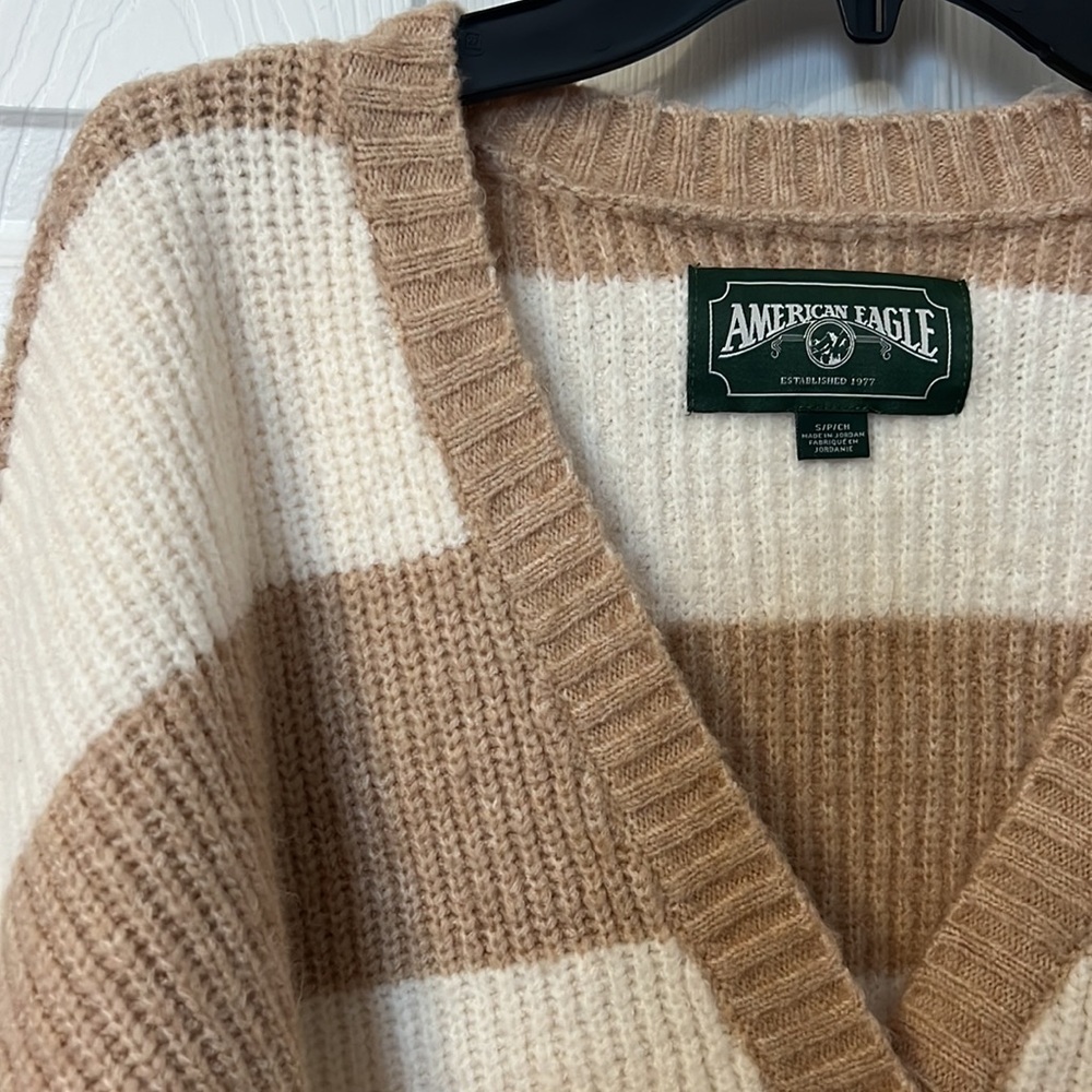 Cozy neutral striped cardigan sweater American Eagle size small
